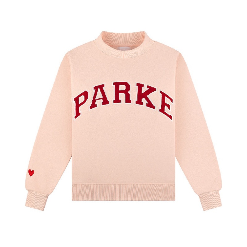 Parke Women's Pink Mockneck Sweatshirt with Heart Accent